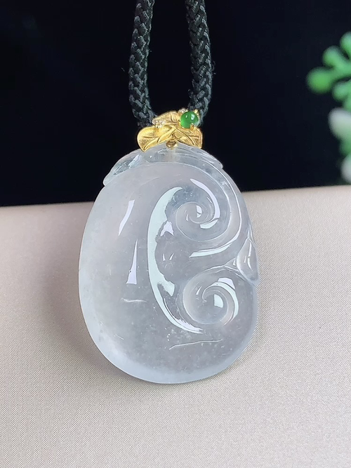 18k金镶冰种如意，无裂，尺寸24.2-17.4-5.8mm，S11lwh6