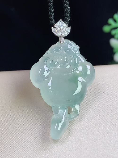 18k金镶冰飘花如意，无裂，尺寸32.6-20.7-5.8mm，S11lwh6