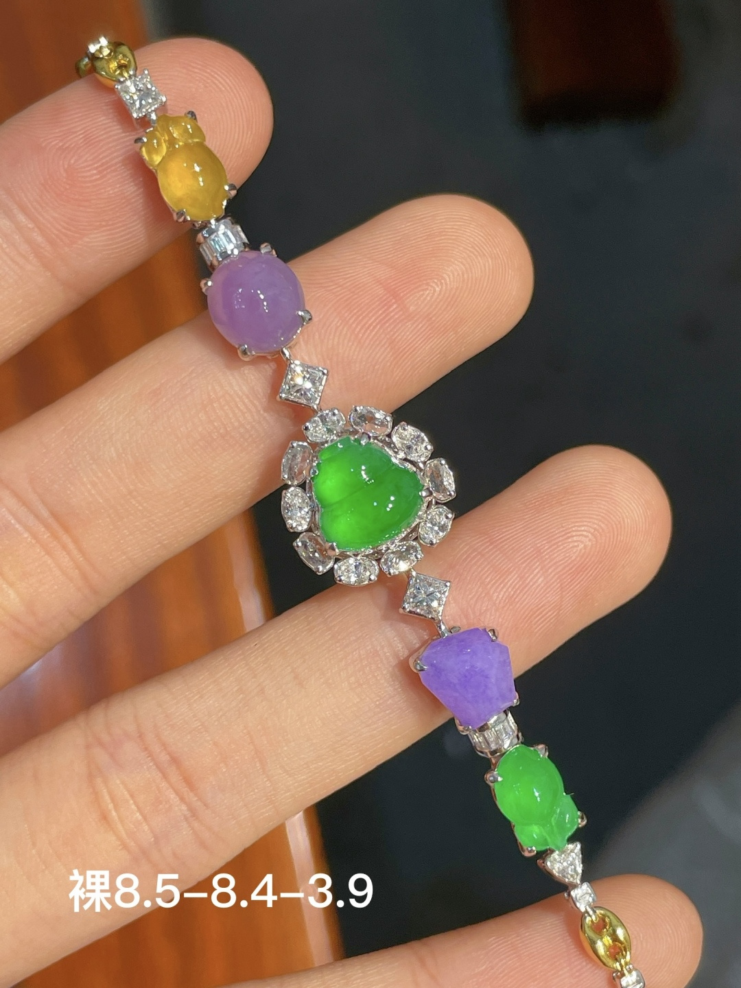 阳绿葫芦手链， 18k金镶嵌 强烈推荐，8.5-8.4-3.9