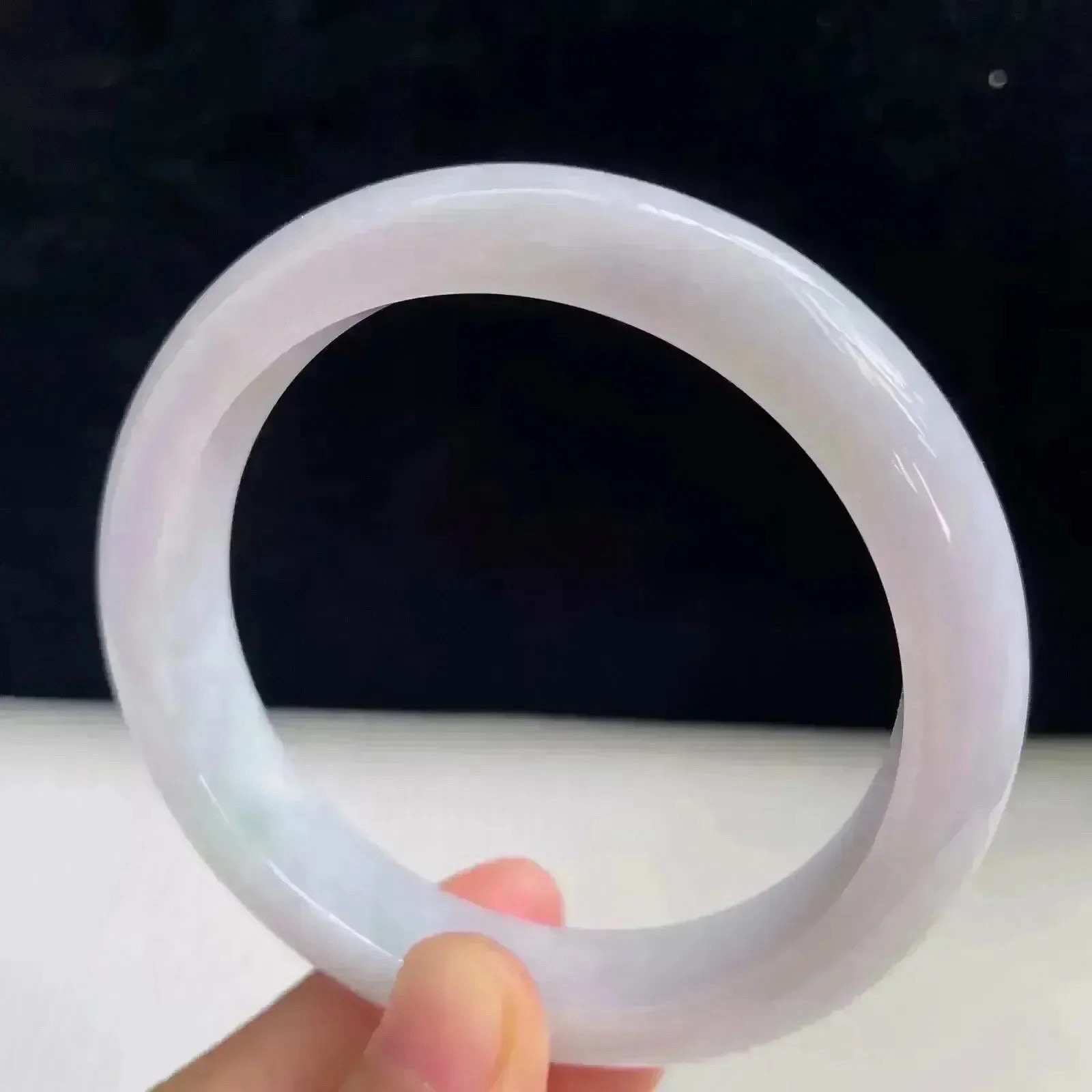 天然翡翠A货淡紫罗兰好种水58mm正圈手镯57.22克