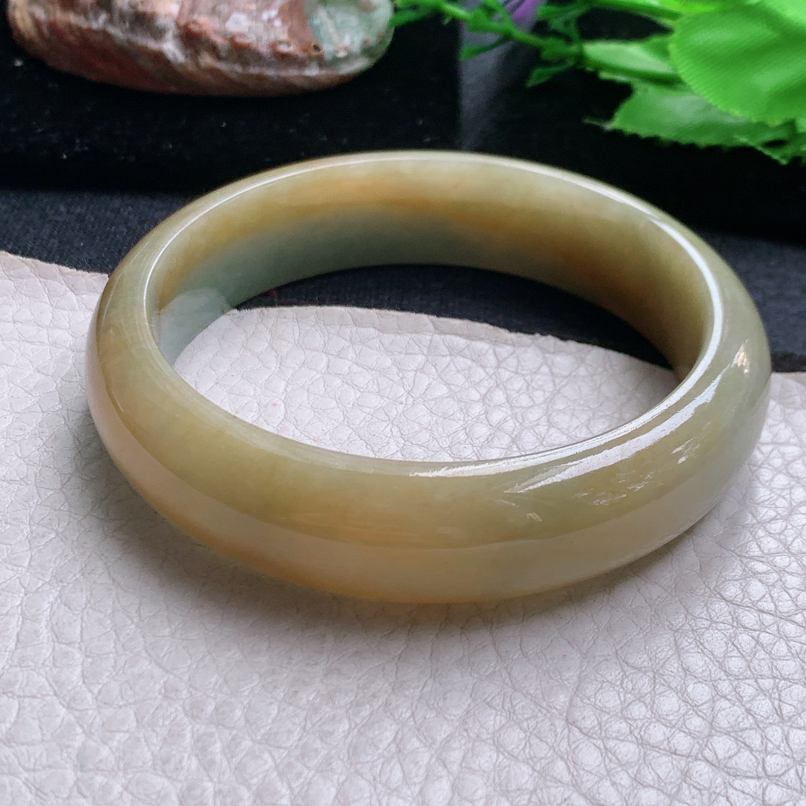 hh大圈口59.5*15.3*8.2轮胎镯 缅甸翡翠a货玉手镯黄翡宽边玉手环