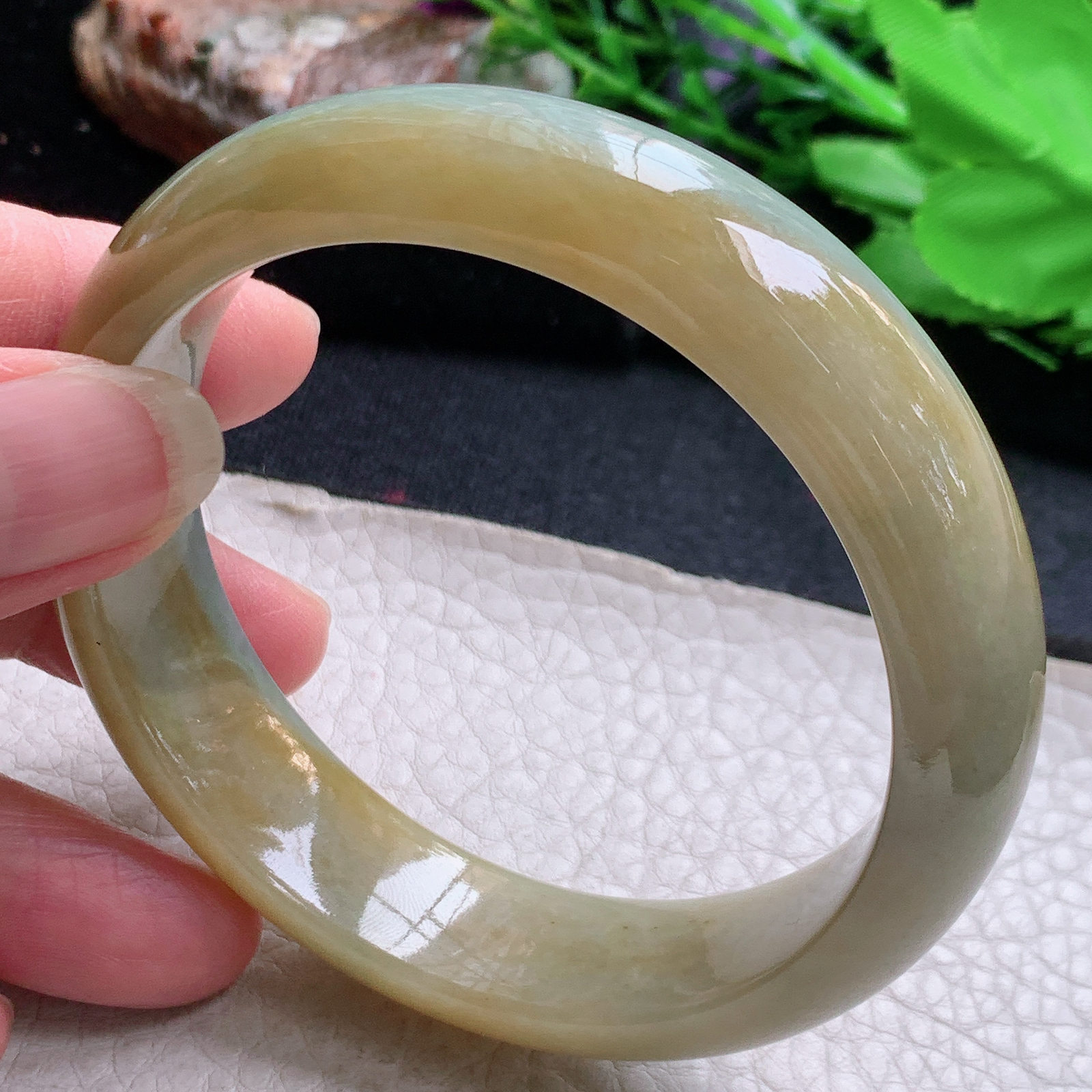 hh大圈口59.5*15.3*8.2轮胎镯 缅甸翡翠a货玉手镯黄翡宽边玉手环