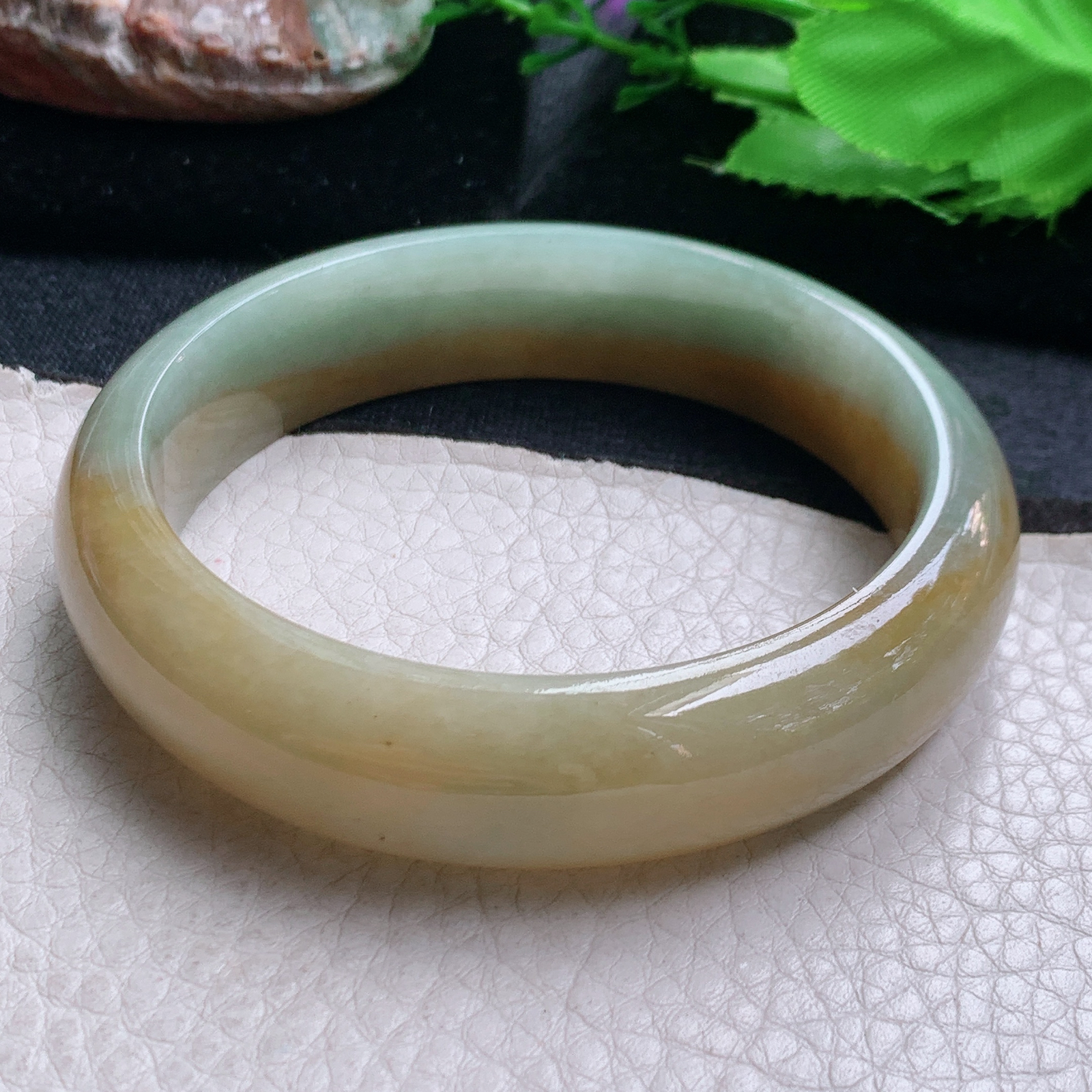 hh大圈口59.5*15.3*8.2轮胎镯 缅甸翡翠a货玉手镯黄翡宽边玉手环