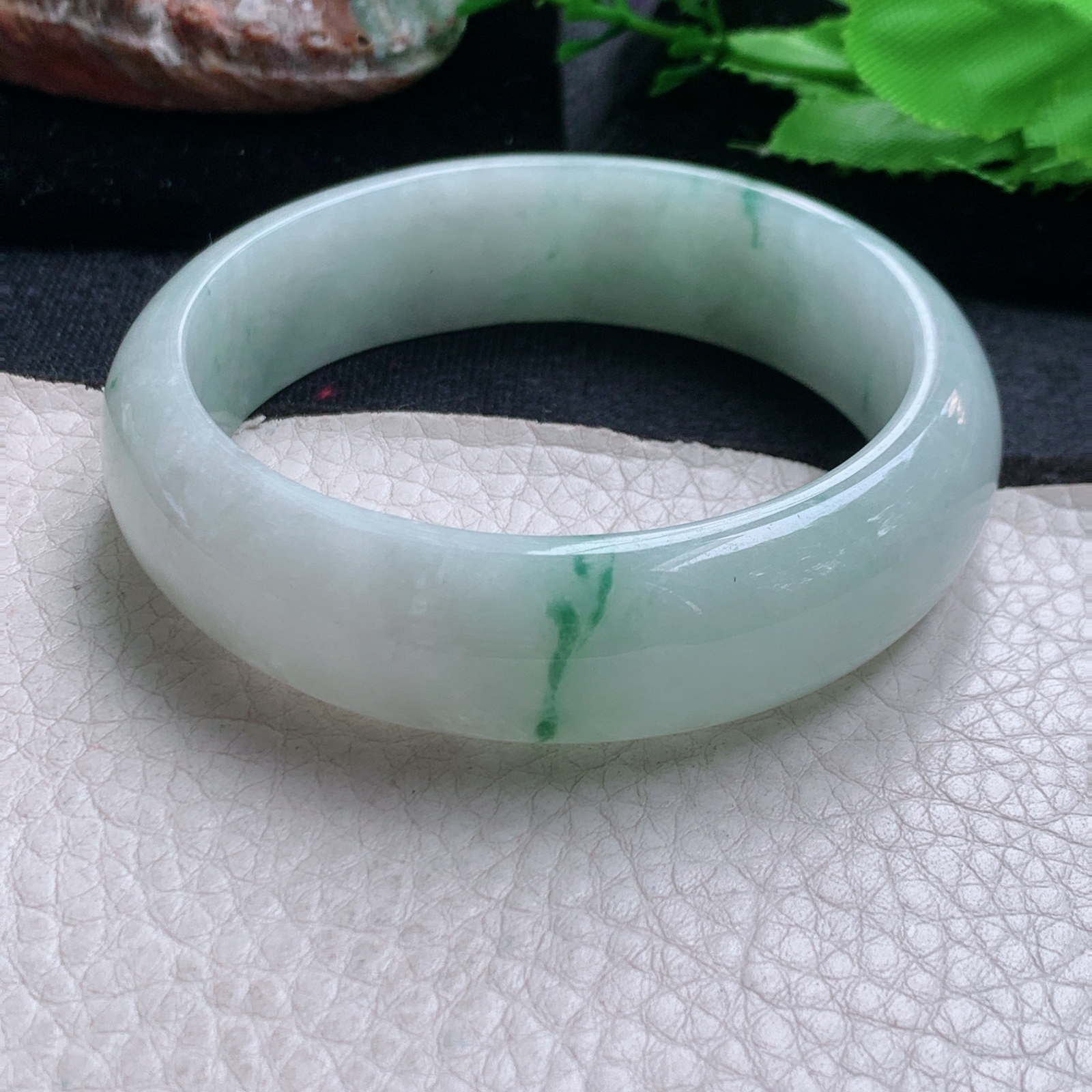 hy实拍58.5*17*7.8轮胎镯 缅甸翡翠a货玉手镯飘花宽边玉手环