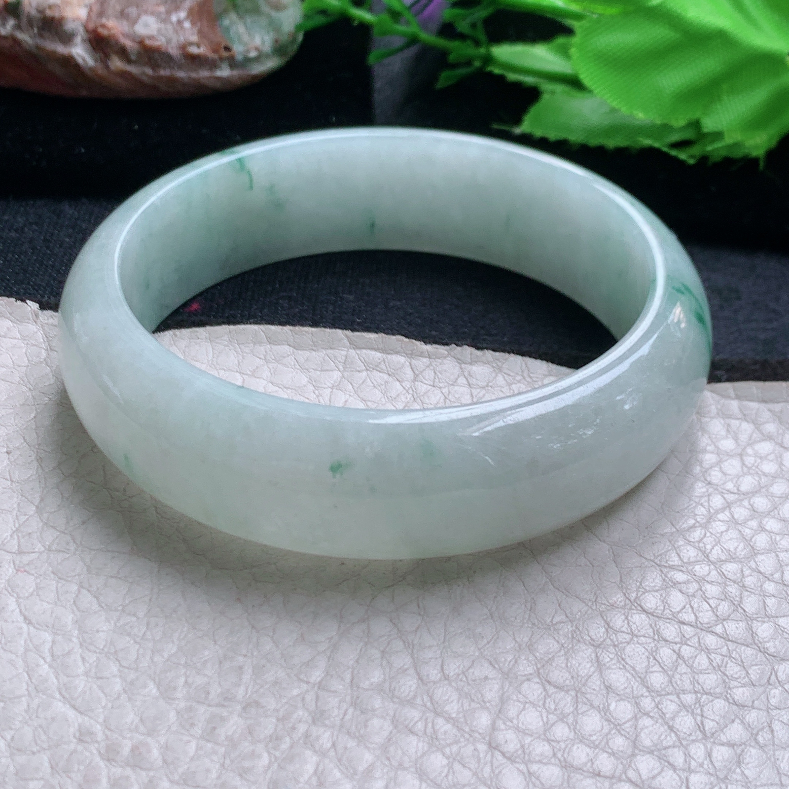 hy实拍58.5*17*7.8轮胎镯 缅甸翡翠a货玉手镯飘花宽边玉手环