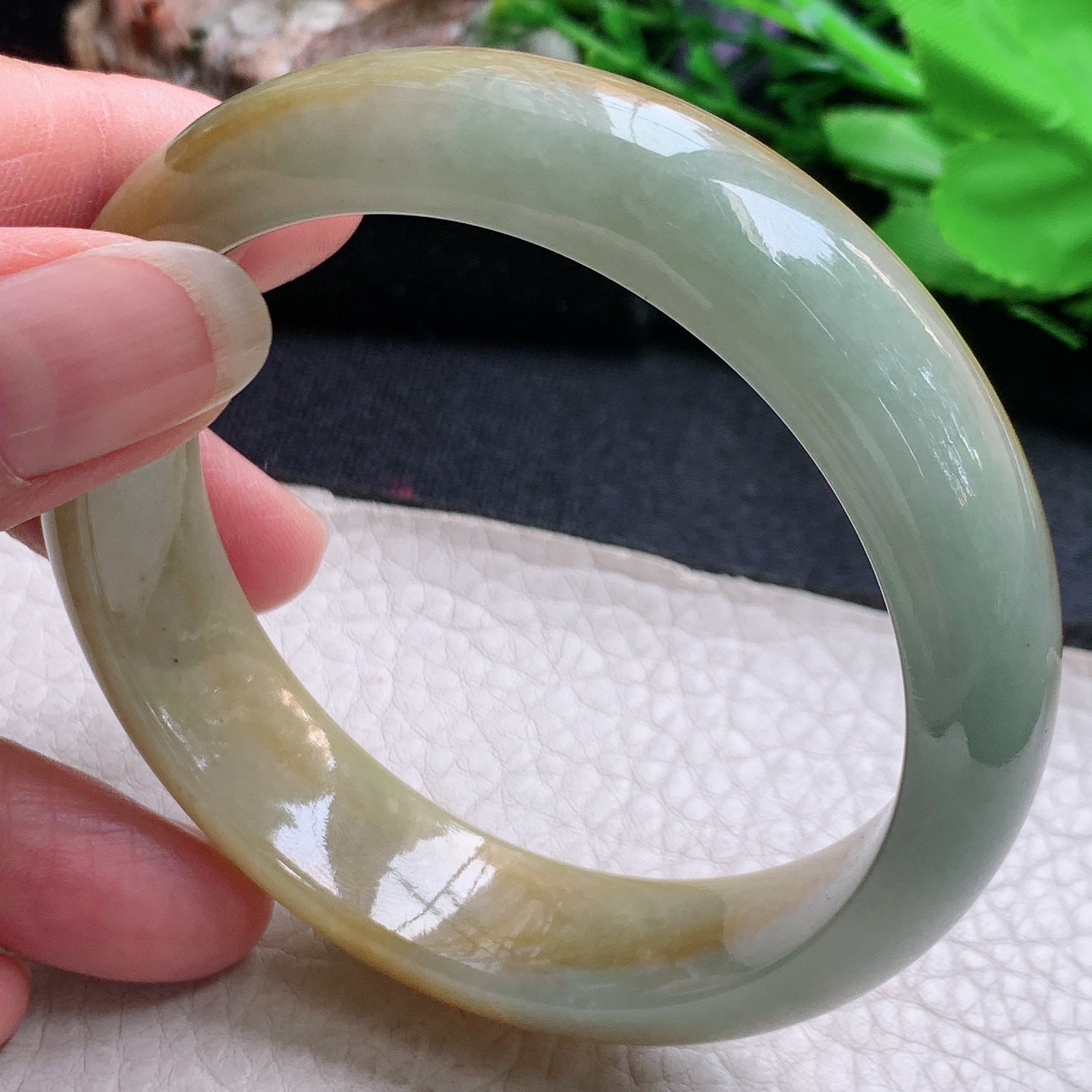 hh大圈口59.5*15.3*8.2轮胎镯 缅甸翡翠a货玉手镯黄翡宽边玉手环