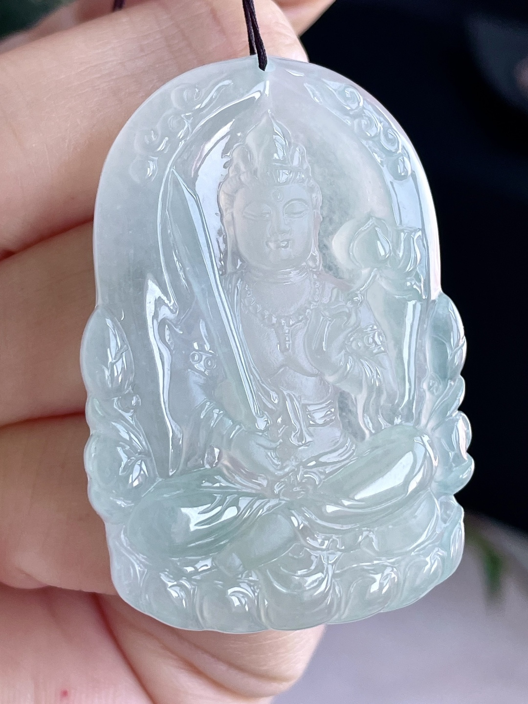 【裸石】糯冰晴水虚空藏观音牌吊坠 【说明】缅甸 无裂 性比高 【尺寸】48.3-33.4-5.4 