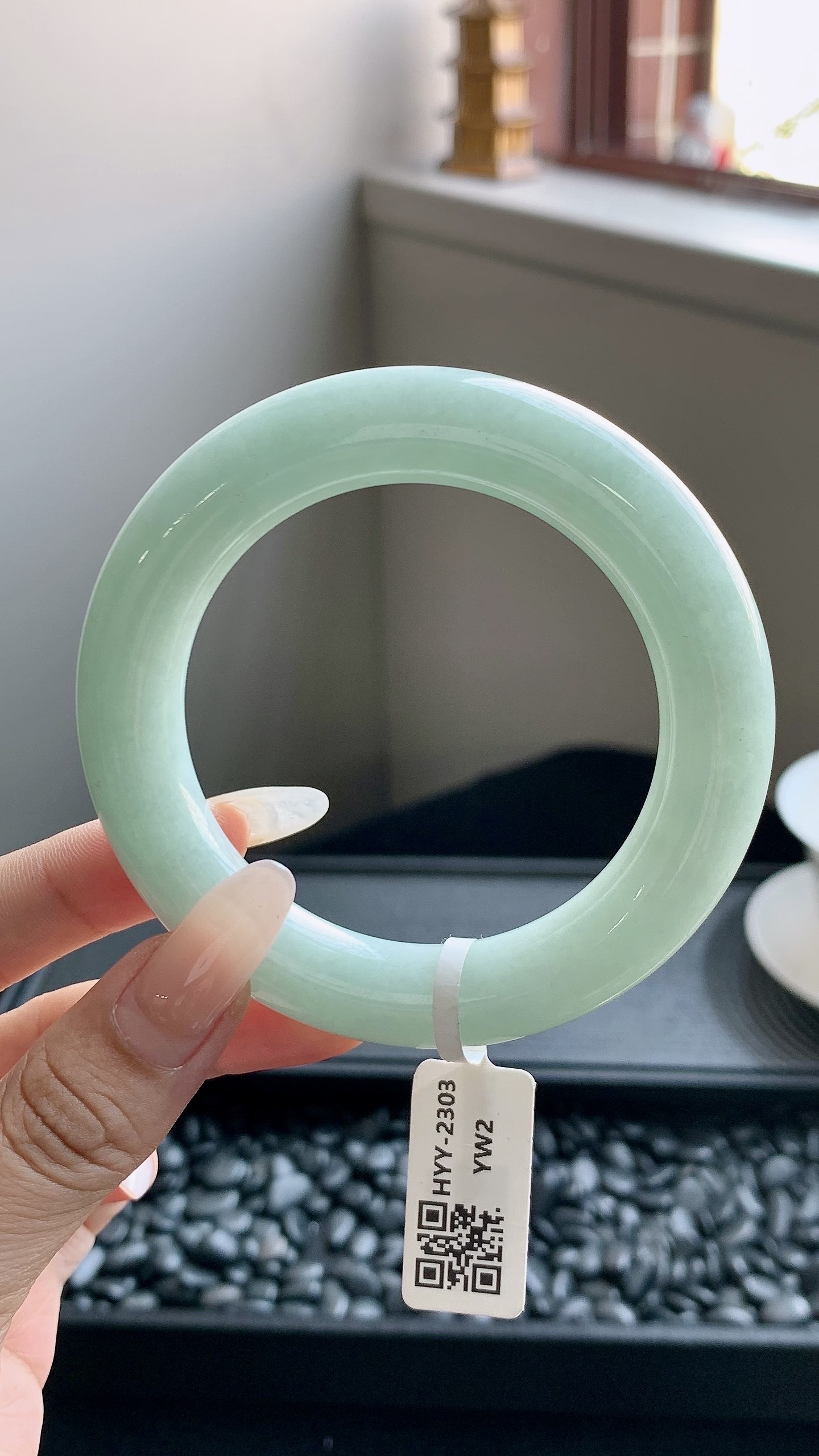 晴蓝圆条手镯成品 HYY-2303 尺寸：54.5-12-12