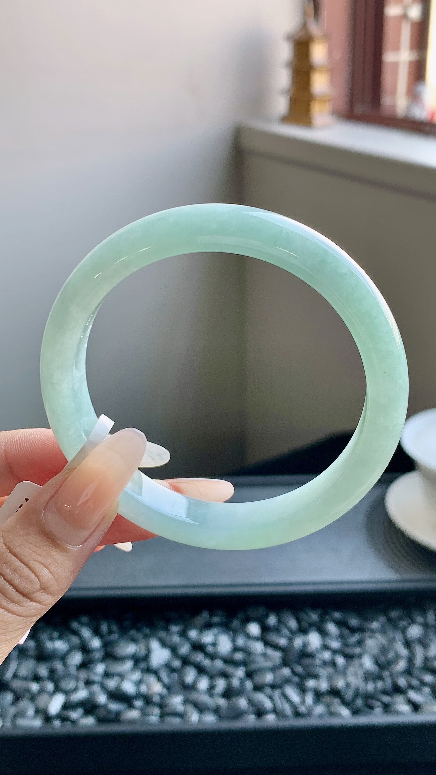 晴蓝正圈手镯成品（有裂） HY-7654 尺寸：57-11-8